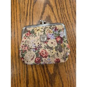 Anna Sui‎ Floral Wallet Change Coin Purse 5"x4" Beige Floral